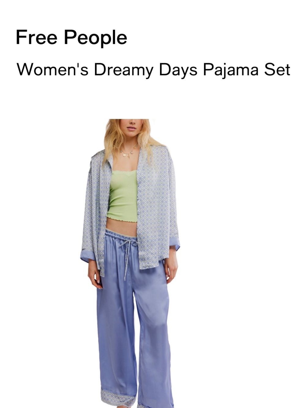 Free People Dreamy Days Pajama Set - Light Blue & Green Cami